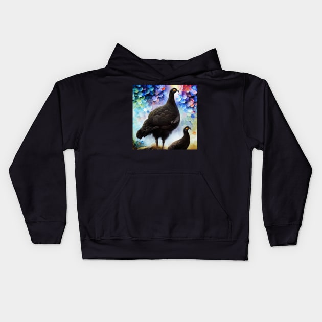 Black Grouse Family Watercolor Kids Hoodie by Shadowbyte91